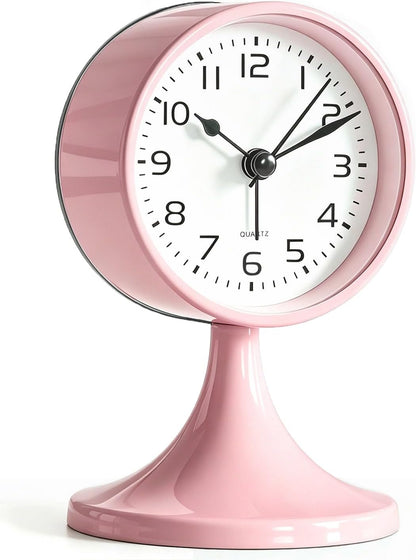 Alarm Clock, Metal 3 inch Silent Non Ticking Small Clock with Night Light, Battery Operated, Desk Analog Clock for Bedrooms Decoration, Old Fashioned Style Clock for Bedside, Adult, Gift