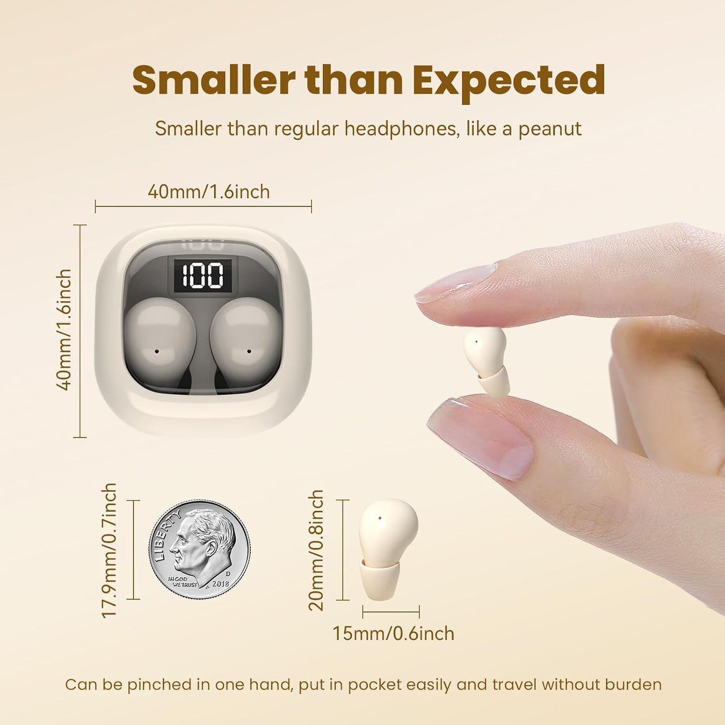 Invisible Mini Sleep Earbuds Ear Buds for Side Sleepers Sleeping, Small Ears Canals Women Wireless Bluetooth Low Profile Smallest Disgused Tiny Micro Discreet Hidden Earbuds Headphones for Work