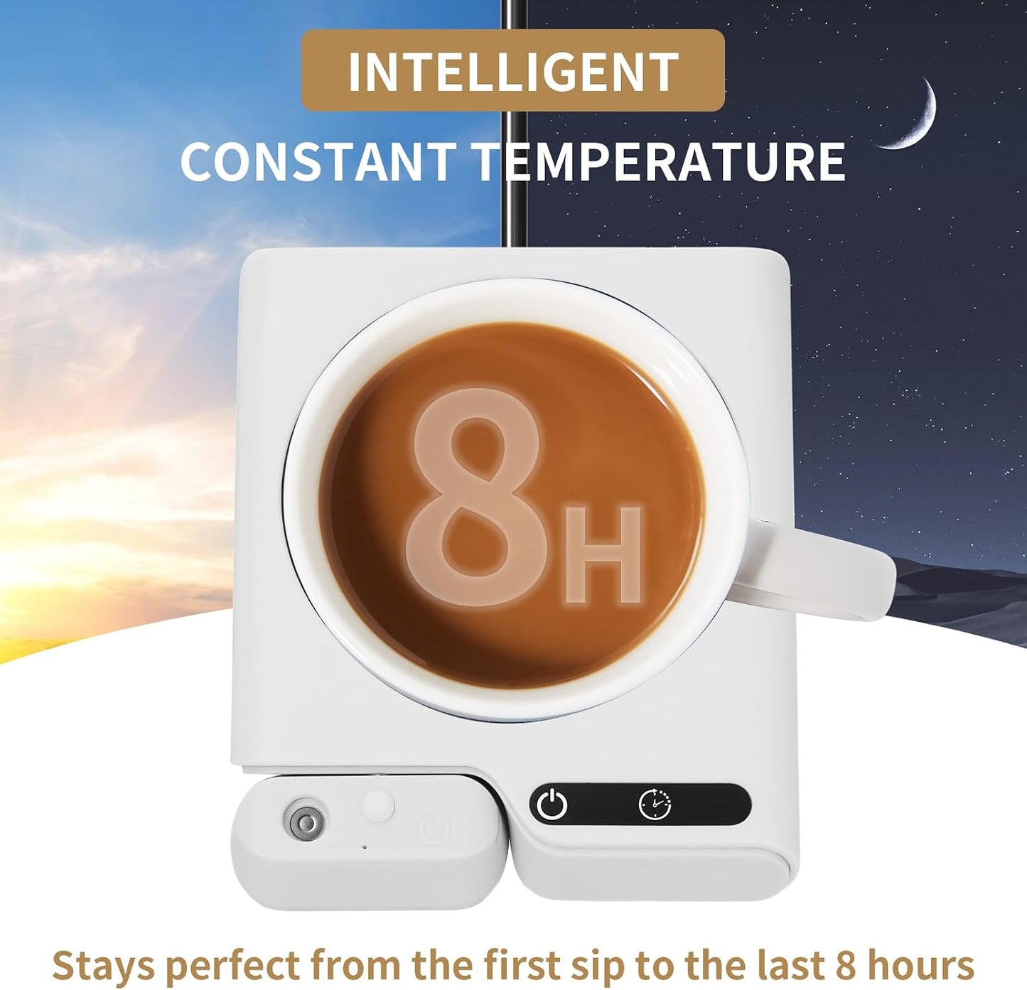 Mug Warmer with 4-Hour Auto Shut Off, 3 Temperature Settings, Frosted Black Rectangular Electric Beverage Heater, Borosilicate Glass Panel, 54-Inch Cord, Coffee Warmer for Desk, Tea Warmer