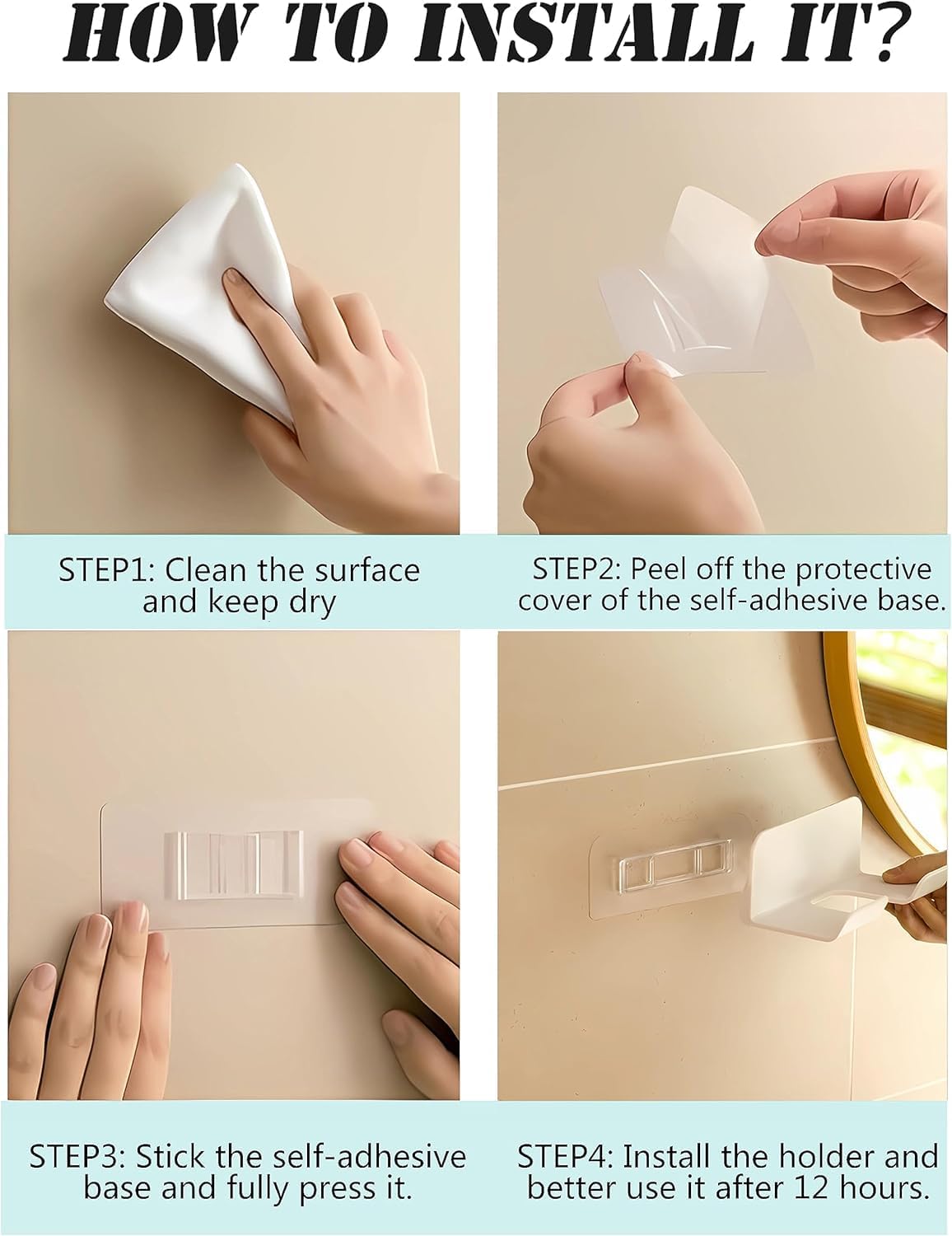 Universal Hair Dryer Holder, Self Adhesive Wall Mount, White | Universal storage rack fits most brand blow dryers, ideal for bathroom organization