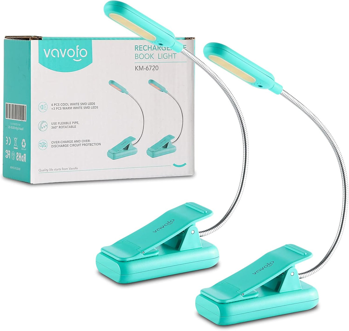 VAVOFO Rechargeable Reading Light, Clip on Book Light for Reading in Bed
