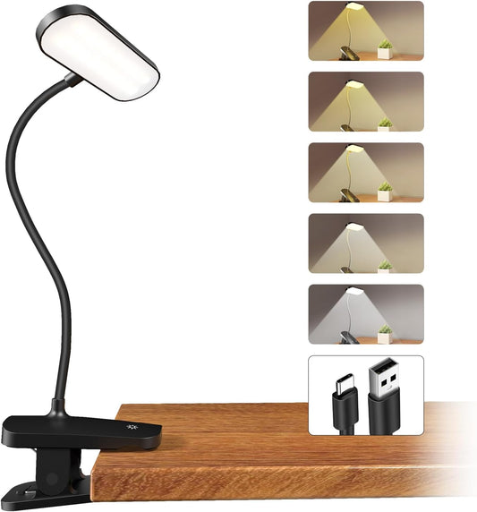 CUHIOY Rechargeable Clip on Light, Bed Headboard Reading Lamp, Black