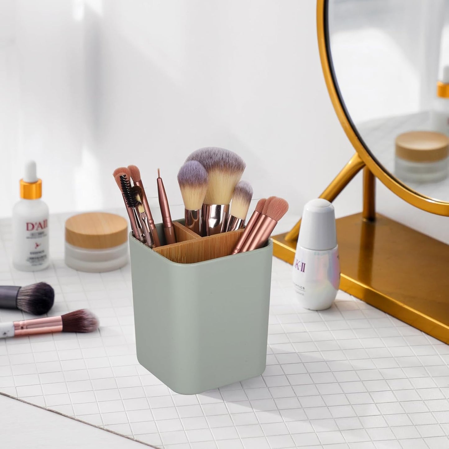 Bamboo Toothbrush Holder for Bathrooms Toothpaste Organizer - Black | Detachable Inserts, 3 Slots, Bathroom Counter Organizer, for Kids Electric Toothbrushes, Floss, Razors