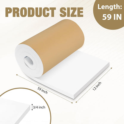 LSGCQ Sponge Neoprene Foam Padding Self Adhesive Foam Sheets, White | Closed Cell Foam Sheet Neoprene Rubber Pad for DIY Gaskets Shock Pads Liner Crafts, 12" Wide x 1/8" Thick x 59" Long