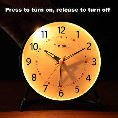 Tinload 4.5" Battery Operated Analog Alarm Clock, Small Silent Bedside Desk Clock with Night Light, Blue