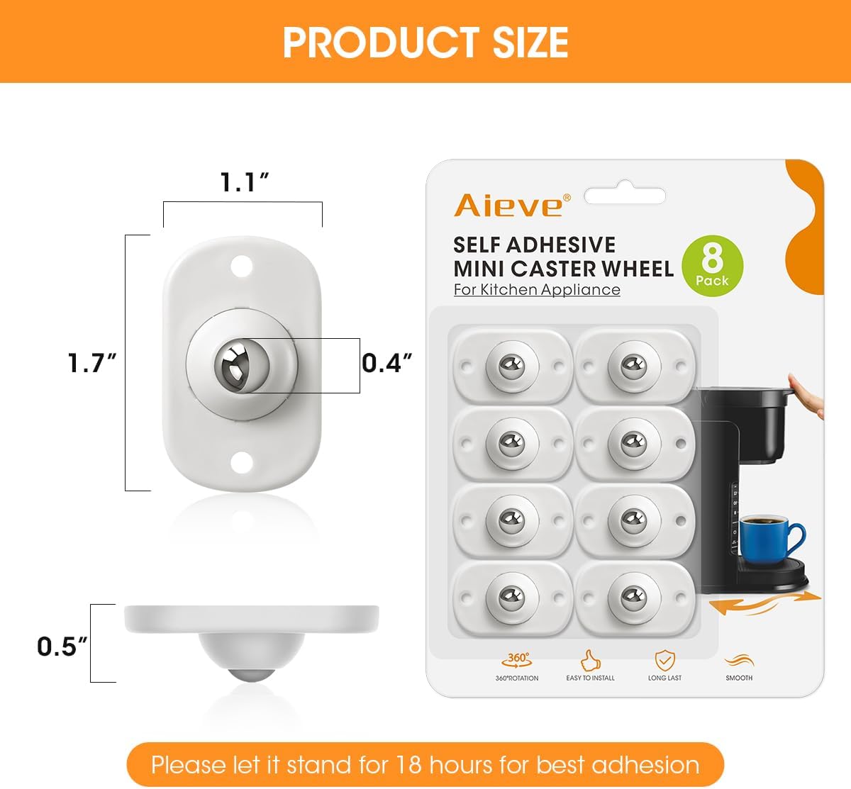 Aieve Appliance Rollers, 8 Pack Small Appliance Slider, Self Adhesive Caster Wheels, Mini Swivel Wheels for Kitchen Countertop Easy Moving