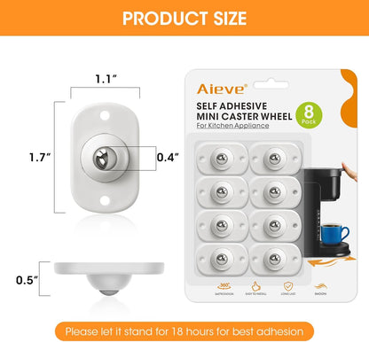 Aieve Appliance Rollers, 8 Pack Small Appliance Slider, Self Adhesive Caster Wheels, Mini Swivel Wheels for Kitchen Countertop Easy Moving