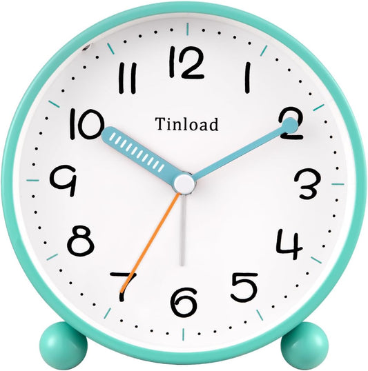 Tinload 4.5" Antique Retro Analog Alarm Clock, Small Silent Battery Operated Clock with Manual Light, Snooze, Vintage Decor for Bedroom, Living Room, Office, Bedside,Desk（Green）