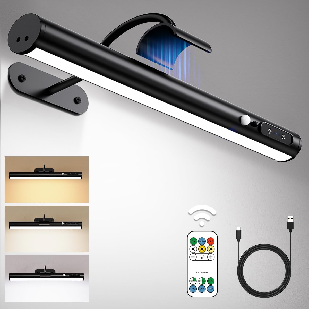 Hapfish Motion Sensor Battery Operated Wall Sconce,Wireless Picture Lights | Rechargeable Magnetic Art Lighting with Remote Control, Battery Picture Light for Wall Poster Dartboard Mirror - Black