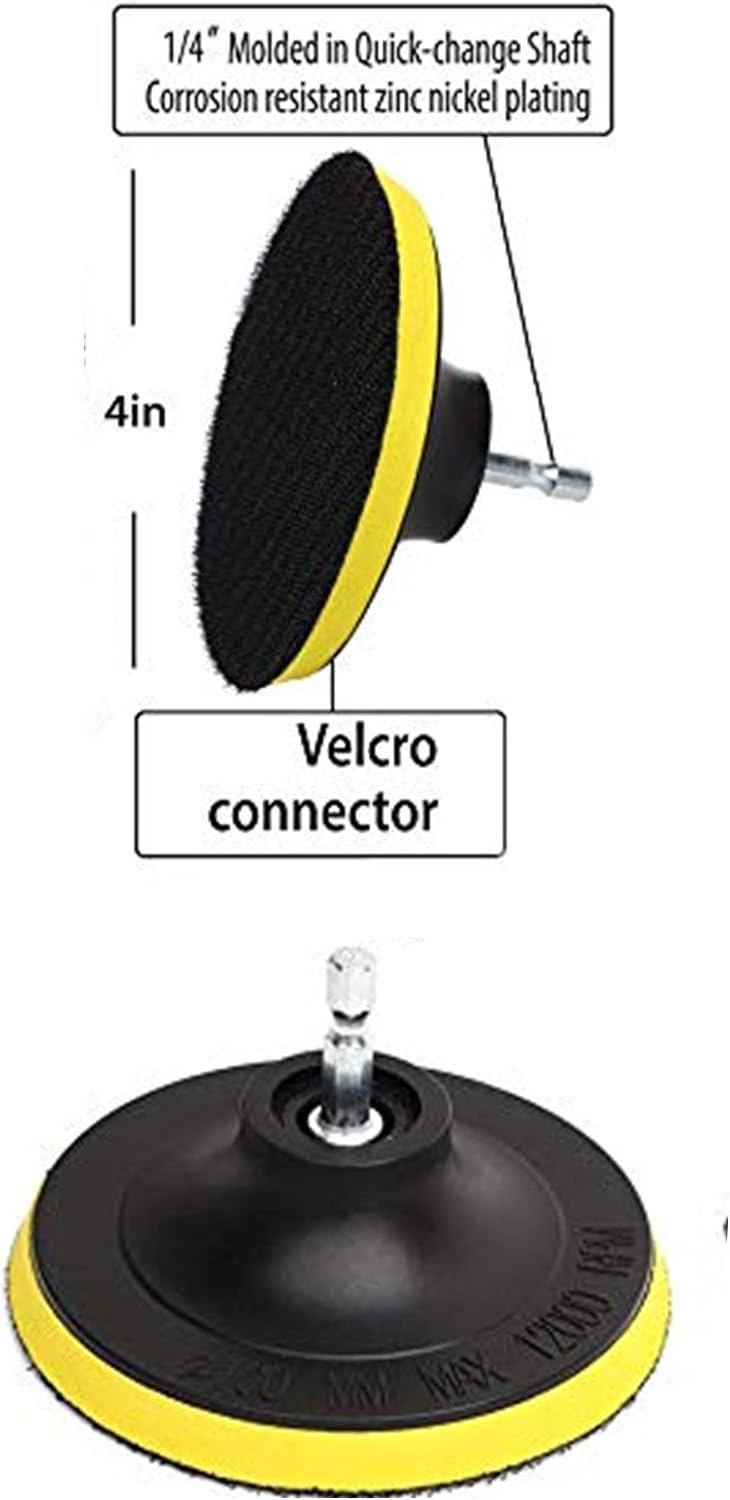DUOSHIDA 4 Inch Drill Powered Brush Tile Scrubber Scouring Pads Cleaning Kit, 2 Different Stiffness, 4-Inch Disc Pad Holder with 6 Scrubbing Pads, Cleans Large Flat Areas Perfectly (4-inch)