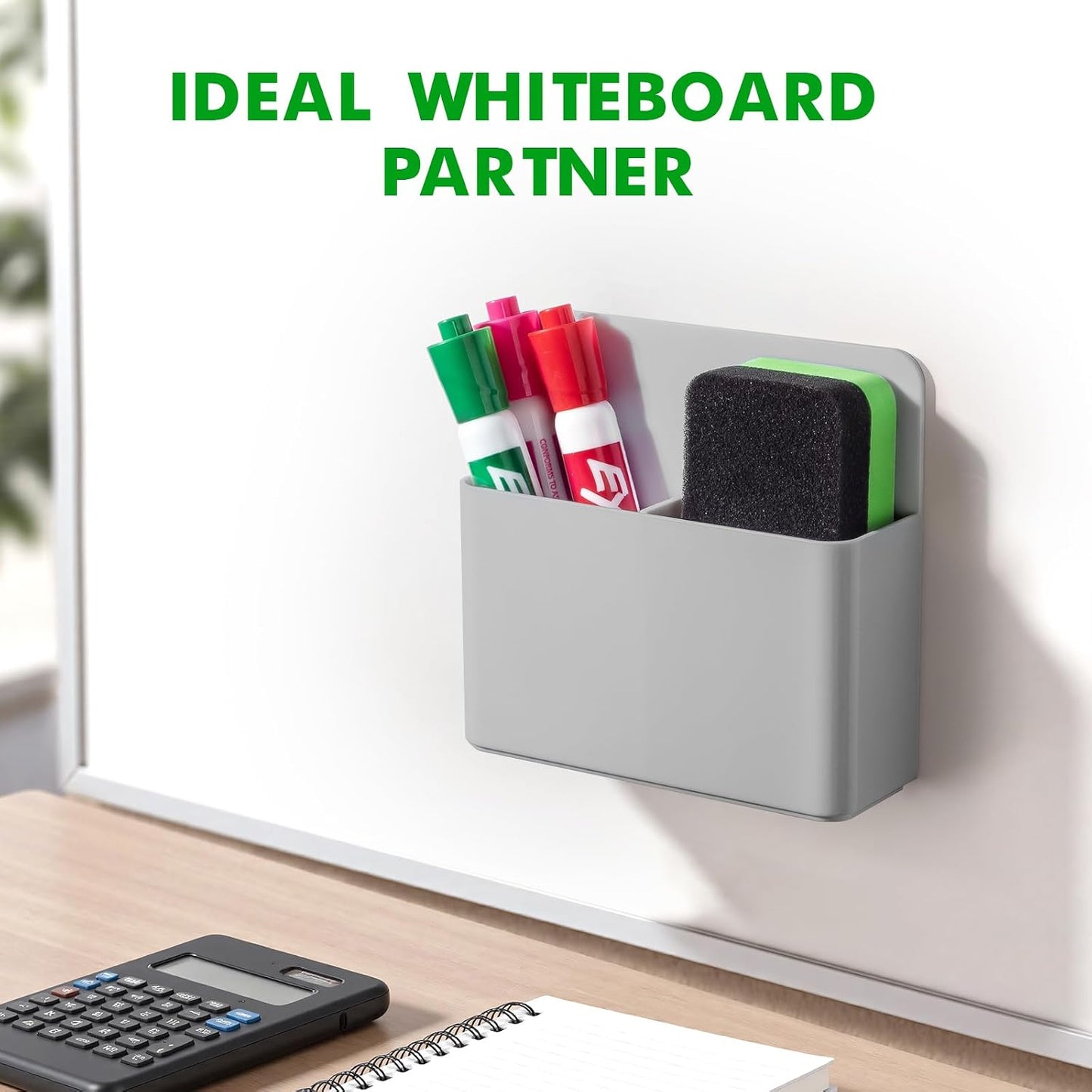 2 Pack Magnetic Pen Holder Cup for Whiteboard, Classroom Supplies | Plastic Magnetic Dry Erase Marker Holder for Refrigerator Fridge, Pencil Cup for School, Locker Accessories Organizer-White