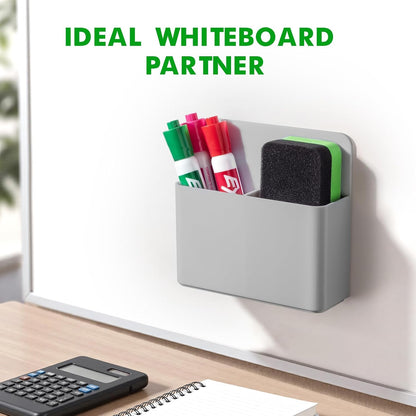 2 Pack Magnetic Pen Holder Cup for Whiteboard, Classroom Supplies | Plastic Magnetic Dry Erase Marker Holder for Refrigerator Fridge, Pencil Cup for School, Locker Accessories Organizer-White