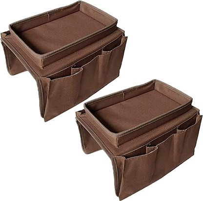 Sofa Armrest Organizer, Couch TV Remote Storage Organizer with Pockets for Recliner Armchair Snacks Glasses Smartphone Magazines Pouch (Black)