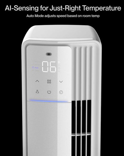 Della 42" Smart Tower Fan, Ultra Quiet 23dB Cooling Fan with 12 Speeds, 90° Oscillating, 28ft/s Airflow, DC Motor, 24H Timer, Voice/App/Remote Control for Bedroom Office Living Room, White
