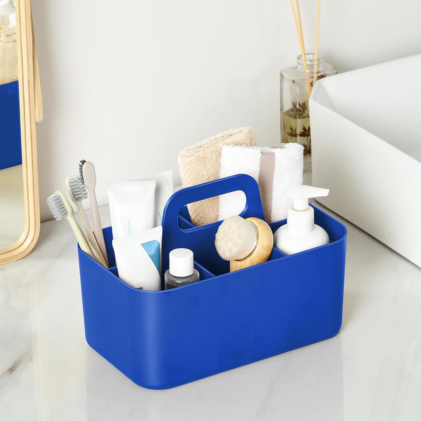 Multiuse Caddy Organizer with Handle, Portable Divided Plastic Tote Bin - Art Craft, Stationary Pen Marker Crayons, Makeup Hair Supplies Storage - Bathroom, Classroom, Dorm, Office, Desk Holder - Grey