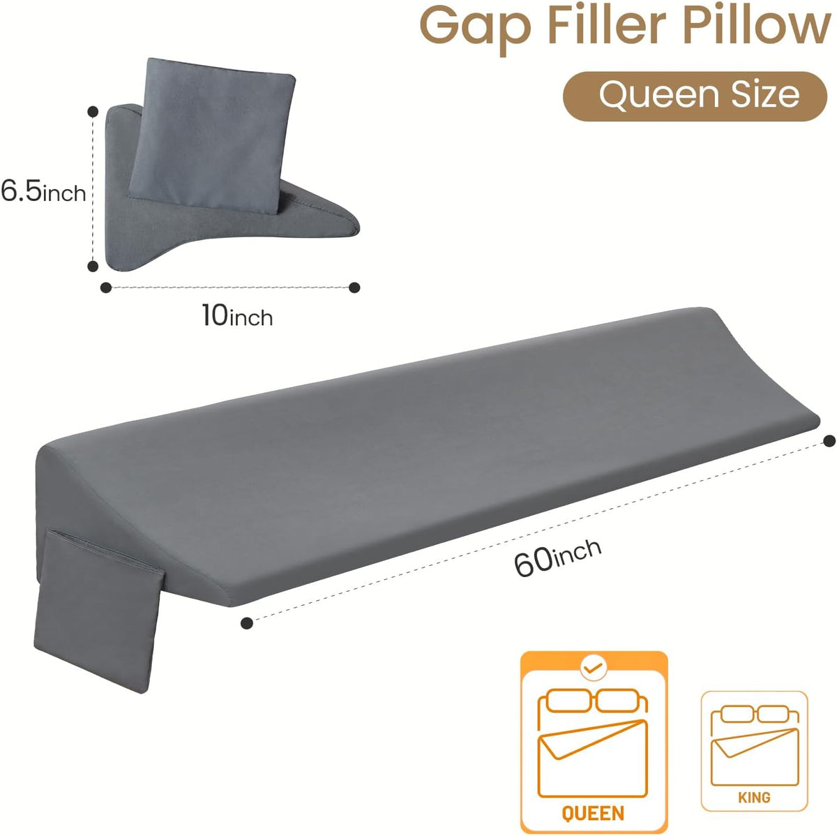 Vekkia Bed Wedge Pillow for Headboard Gap,Bed Gap Filler(0-6") King