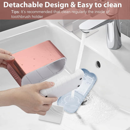 Boperzi Toothbrush and Toothpaste Holder Drainage for Bathroom Countertop with Adjustable Dividers, Large Toothpaste Caddy Organizer Storage Rustic Decor Set Anti-Slip for Shower,Family,Kids Gray