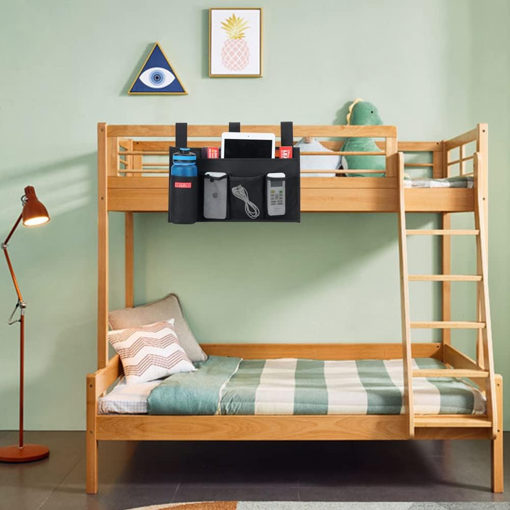 Zafit Hanging Bedside Caddy, Bedside Storage Organizer for Magazine, Phone, Remote control (Classic4 Pockets-Black)