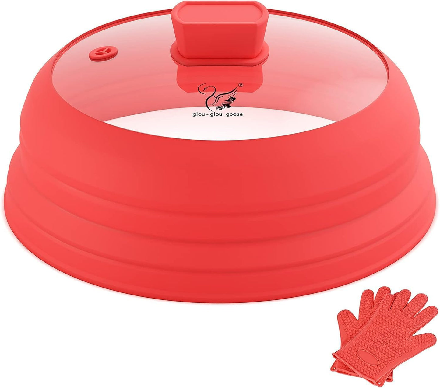 Microwave Splatter Cover Glass Splatter Guard Lid with Collapsible Silicone for Food Pot Cover Plate Cover 10.8 inch Black