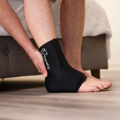 TheraICE Ankle Ice Pack Wrap, Achilles Tendonitis Brace, Plantar Fasciitis | Cold Therapy Compression Sleeve, Sock-Style Slip-On Fit for Women and Men, Eases Sprains, Swelling, Sore Feet and Heel