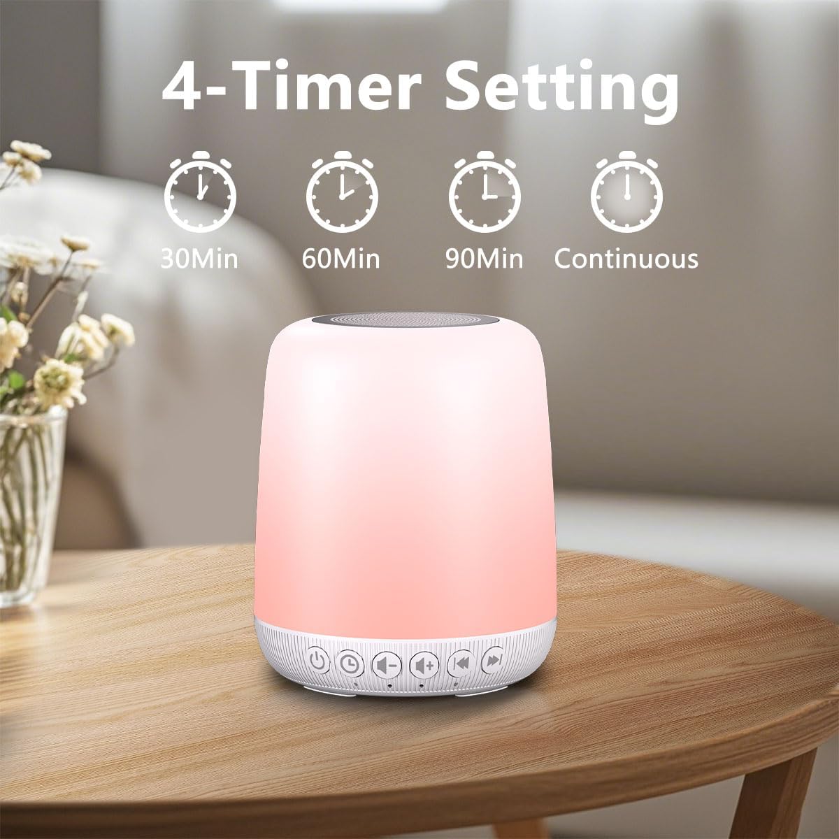 Sound Machine Easysleep White Noise Machine with 25 Soothing Sounds and Night Lights with Memory Function 32 Levels of Volume and 5 Sleep Timer Powered by AC or USB for Sleeping Relaxation (White)