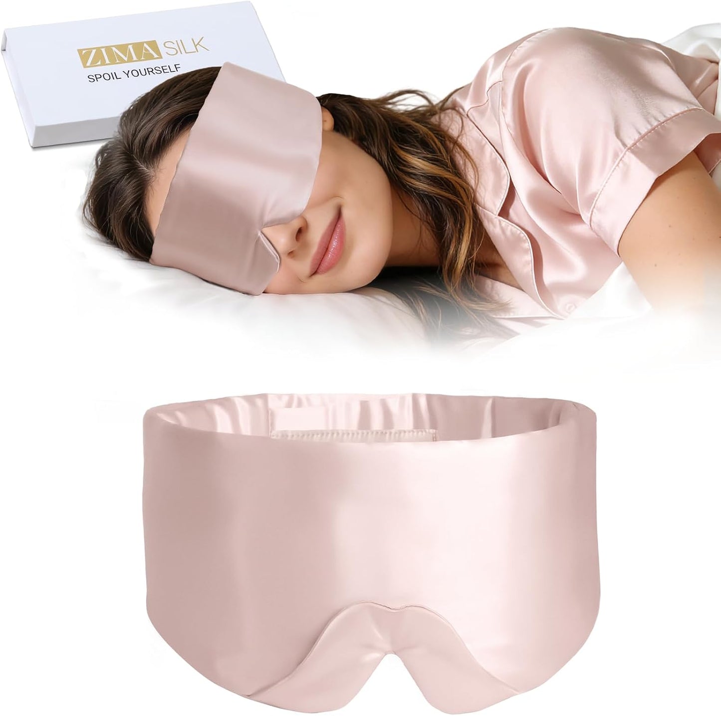 ZIMASILK 22 Momme 100% Mulberry Silk Sleep Mask - Full Silk Filled | Ultra-Soft & Breathable, Face-Hugging Blackout Eye Cover for Sleeping ( Pink )
