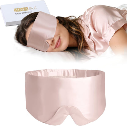 ZIMASILK 22 Momme 100% Mulberry Silk Sleep Mask - Full Silk Filled | Ultra-Soft & Breathable, Face-Hugging Blackout Eye Cover for Sleeping ( Pink )