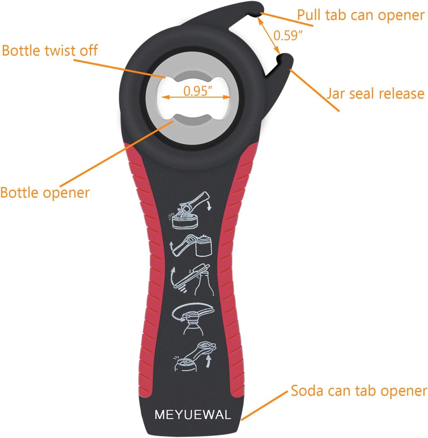 Jar Opener Bottle Opener for Weak Hands, 5 in 1 Multi Function Can Opener Bottle Opener Kit with Silicone Handle Easy to Use for Children, Elderly and Arthritis Sufferers (New red)