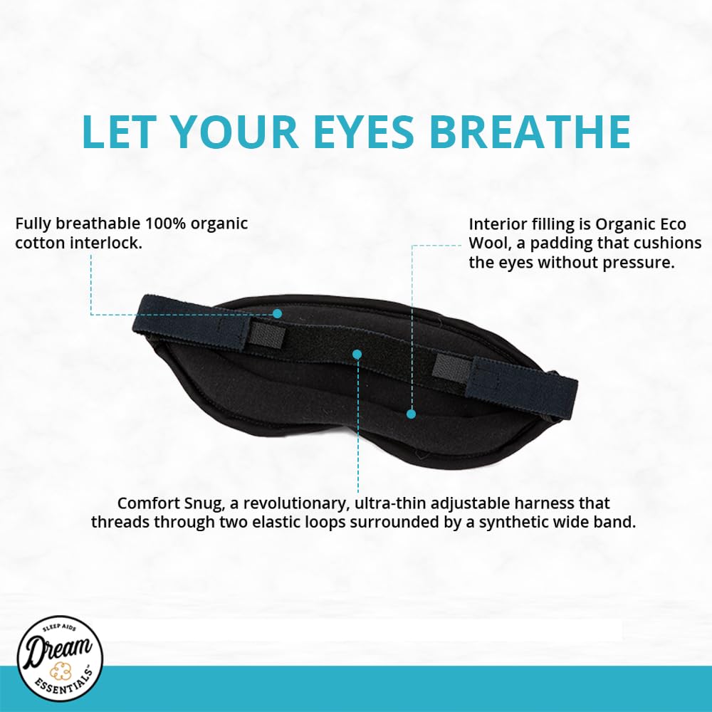 Dream Essentials Natura Organic Cotton Sleep Mask | Twilight Blue | Eye Mask for Sleeping, Light Blocking Soft Sleep Eye Cover with Eco Wool Padding | Made in USA Travel Accessories