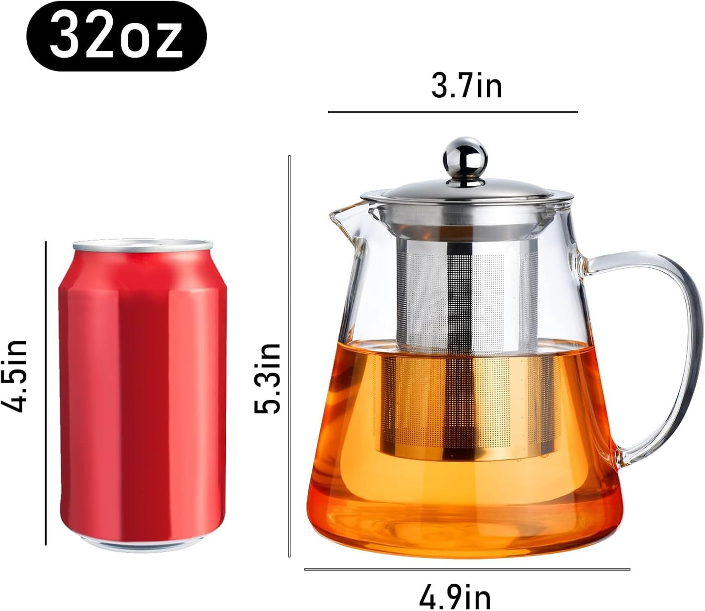 PARACITY Glass Teapot Stovetop 22 OZ/650ml, Tea pot with Removable 18/8 Stainless Steel Infuser, Borosilicate Clear Tea Kettle, Teapot Blooming and Loose Leaf Tea Maker Tea Brewer for Camping, Travel | Clear small tea kettle with infuser and tea pot with