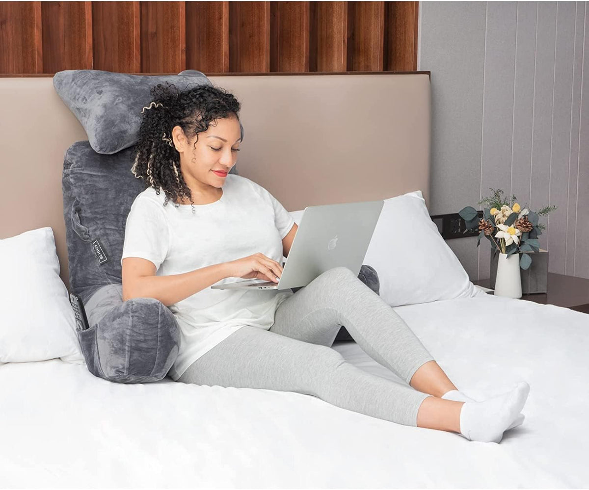 SLIGUY Reading Pillow-Bed Rest Pillow with Detachable Neck Roll & Support Arm for Sitting in Bed Couch or Floor-Backrest Reading Pillow Adult Back Pillow for Reading/Watching TV/Gaming,Dark Grey