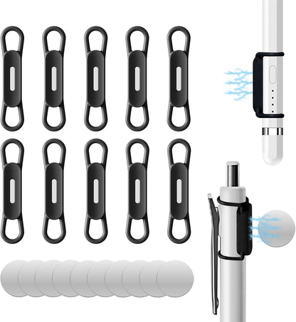 10 Pack Magnetic Pen Holder for Refrigerator, Pencil Clips (Black) | Adjustable, Silicone Flexible Pencil Holder for Whiteboards, Desk, Clipboard