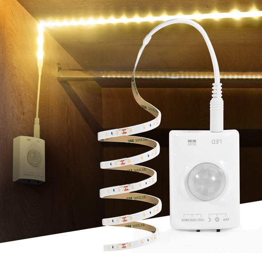 Under Cabinet Lights Rechargeable, 2M Motion Sensor LED Light Strip,3000K Warm White Night Light for Closet, Stairway, Stairs, Counter, Kitchen,Bedroom, Gun Safe Lighting