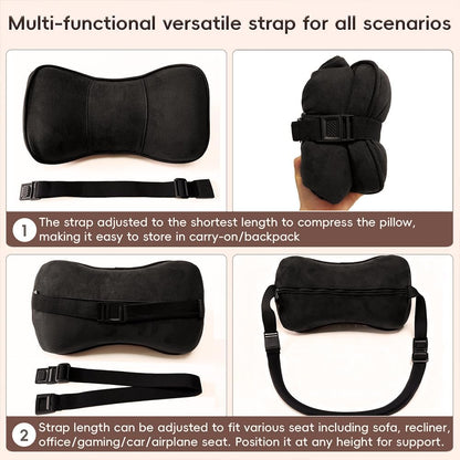 Memory Foam Neck Support Pillow for Recliner Car Headrest Pillow Tan | Couch Office Chair Head Cushion with Extension Adjustable Strap, Lower Back Lumbar Pain Relief, Ergonomic Design