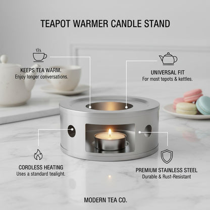 Stainless Steel Tea Light Candle Holder Stand for Glass Kettles and Mugs, 5.9x5.9 Inch Base