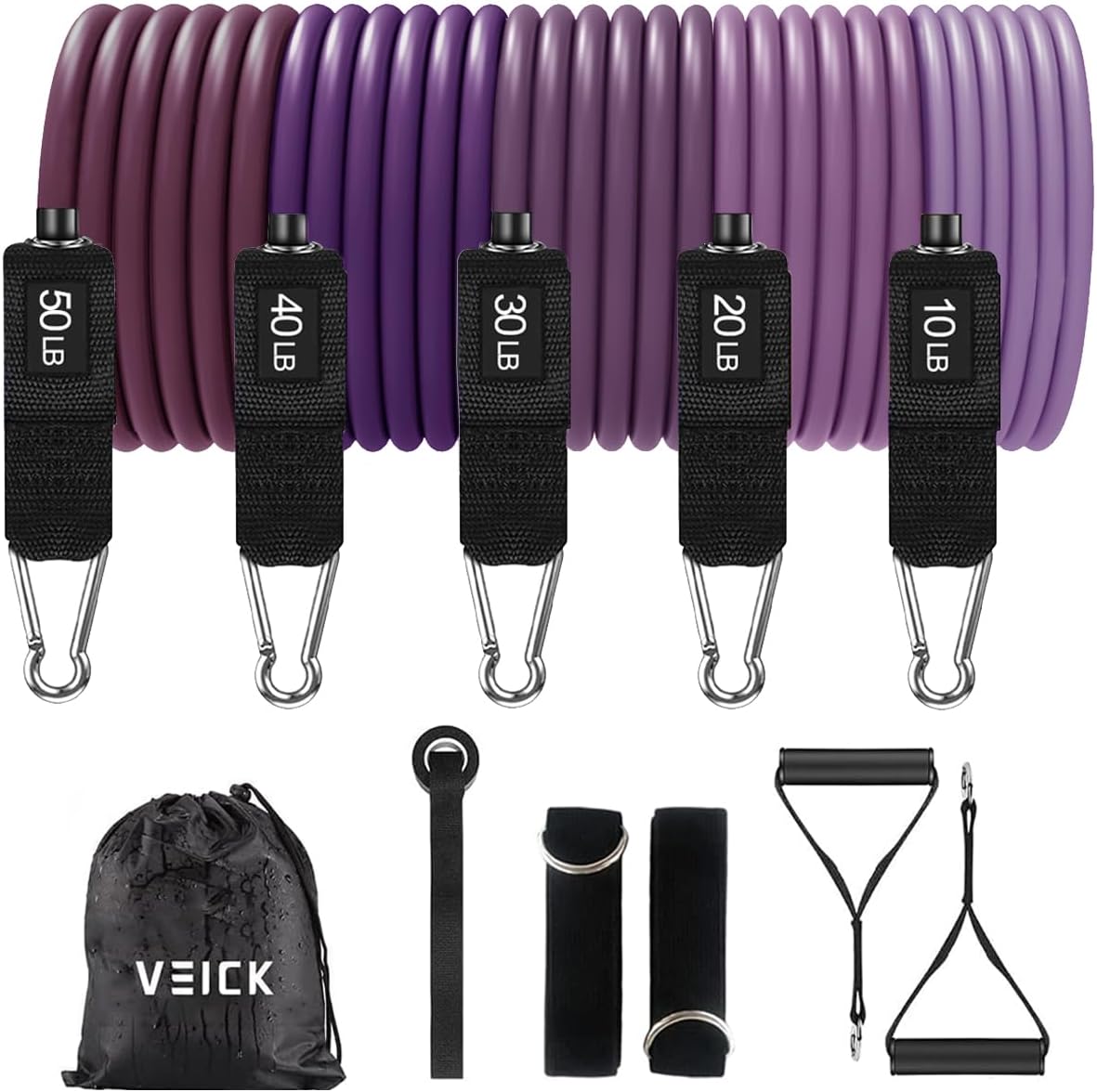 VElCK Resistance Bands Set with Handles for Exercise, Workout and Home Gym | 100% Natural Latex, 10-150LBS, Versatile for Yoga, Pilates, Strength, Home Gym