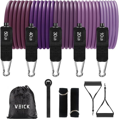 VElCK Resistance Bands Set with Handles for Exercise, Workout and Home Gym | 100% Natural Latex, 10-150LBS, Versatile for Yoga, Pilates, Strength, Home Gym