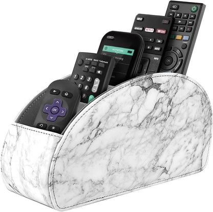 SITHON Remote Control Holder with 5 Compartments | PU Leather Remote Caddy Desktop Organizer Store TV, DVD, Blu-Ray, Media Player, Heater Controllers, Stripe Black