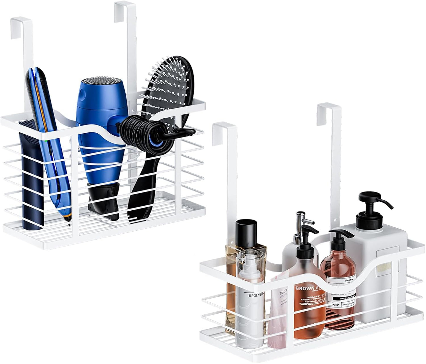 Hair Dryer Holder, 2PC Hair Tool Organizer, Blow Dryer Holder, Adjustable Height Bathroom Cabinet Organizer Tray for Hair Dryer Straightener Wall Mounted/Cabinet Door