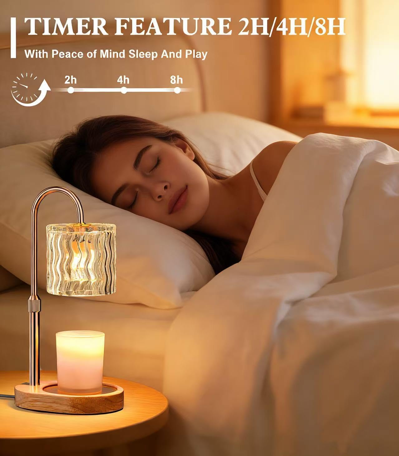 Candle Warmer Lamp Electric Timer: Dimmable Candles Warming Lamps - Height Adjustable Burner Jar - No Flame Scented Melts Wax - All Candle Jars Home Decor Table Light