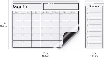 Amazon Basics Magnetic Dry Erase Whiteboard Calendar for Fridge, Easy to Clean, Schedule Organizer, 12" x 17", Includes 4 Markers and Eraser