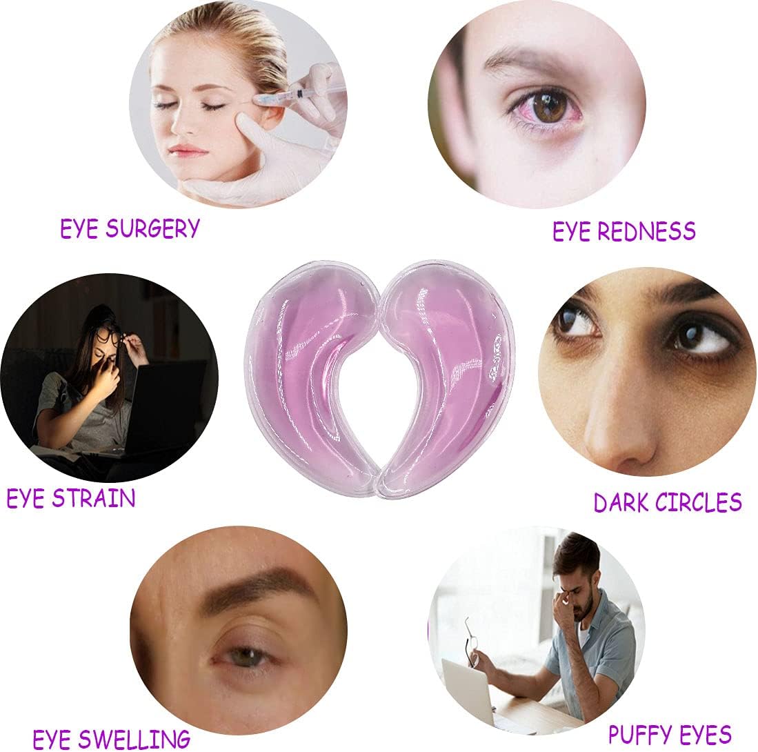 Reusable Gel Eye Ice Pack, Cooling Eye Pad, Hot ＆ Cold Treatment for Eye Strain, Eye Swelling, Eye Redness, Puffy Eyes, Dark Circles, Smooth Fine Lines, and Eye Recover Surgery. (Purple ＆)