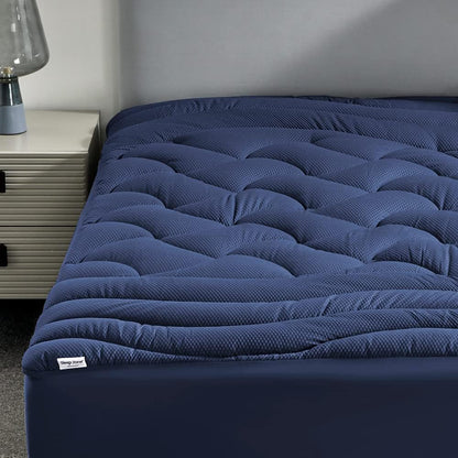 SLEEP ZONE Cooling Queen Mattress Topper, Premium Zoned Cool Mattress Pad Cover, Padded Mattress Protector Breathable Washable, Deep Pocket 8-21" (Grey, Queen)
