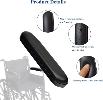 HMZ Full Length Padded Armrest Black 10-1/4" Long Wheelchair and Transport Chair arm Cushions, Black (1 Pair) Compatible with All Brands(10-1/4")
