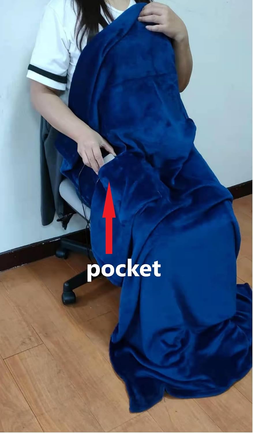 USB Heated Blanket, Heating Lap Blanket Throw, Wearable Soft Outdoor Cozy Travel Throw for Stadiums, Picnics, Travel, Camping, Hiking, and Wheelchair Use, Dark Blue