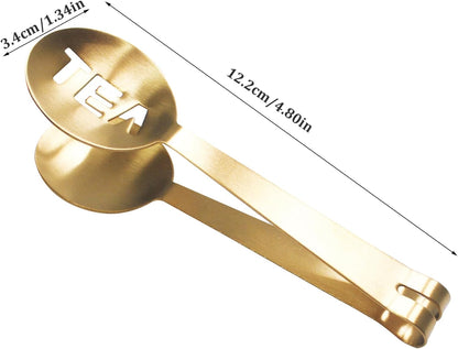 Tea Bag Squeezer, 4.8inch Stainless Steel Golden Squeezer Tongs, Teabag Squeezer, Tea Strainer Holder Clip, Tea Filter Spoon Clamp, for Loosing Leaf, Gripping Ice Cube, Sugar