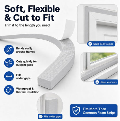33FT EVA Foam Weather Stripping Door Seal, Self-Adhesive Weatherstrip AC Foam Tape for Door Frame, Window Gaps, Soundproof Insulation