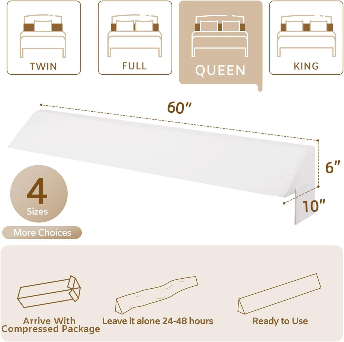 Bedluxe King Bed Wedge Pillow for Headboard, Fill The Gap (0-7")