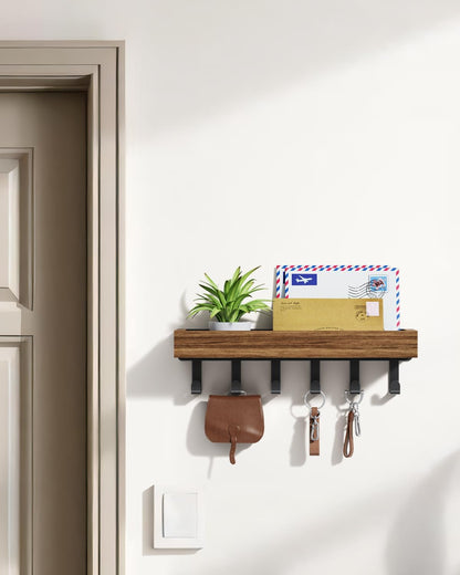 Key Holder Wall Mount Magnetic Adhesive, Key Hooks Rack with Shelf | Key Hanger with Mail Organizer for RV Camper Fridge Living Room Decor, Home Essentials, Black