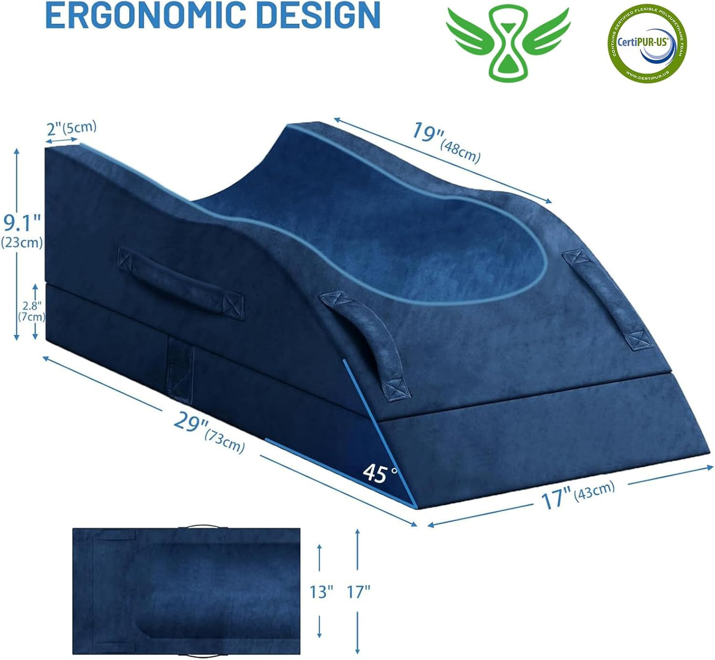 TranquilRelax Leg Elevation Pillow for After Surgery, Wedge Pillow, Grey | Single-leg design, adjustable height, U-shaped cradle, supportive memory foam, washable cover, leg elevation for swelling